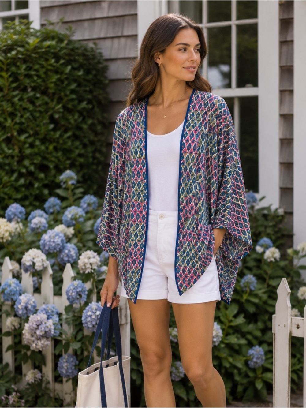 SOFT SURROUNDINGS Ikat Print Lightweight Cocoon Cardigan, L/XL